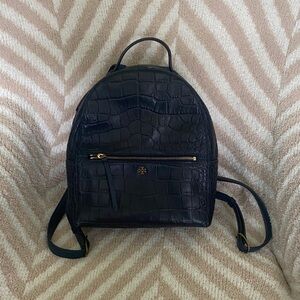 Navy Croc-Embossed Backpack
